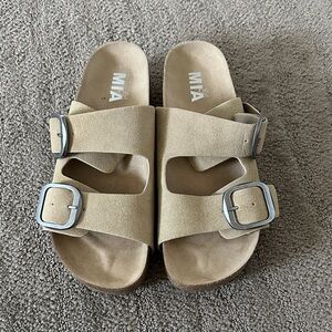 MIA Tan Sandals with Silver Buckles